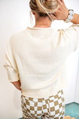 Exposed-Seam Drop-Shoulder Short-Sleeve Pullover - Ivory