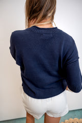 Exposed-Seam Drop-Shoulder Short-Sleeve Pullover - Navy