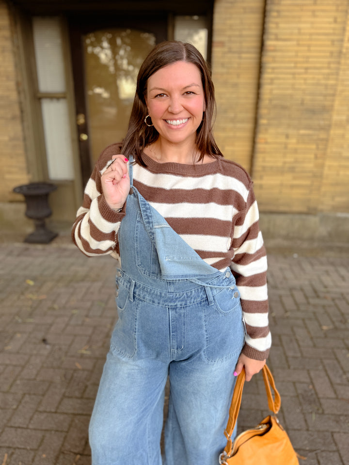 Exposed Seam Striped Cropped Knit Sweater