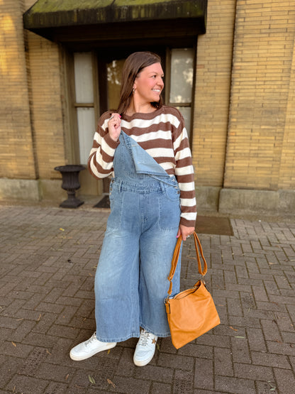 Exposed Seam Striped Cropped Knit Sweater