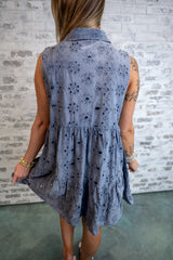 Eyelet Ruffle Button-Up Tunic - Blue