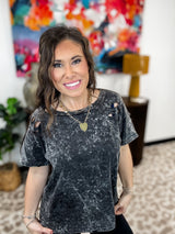 Laser Cut Knit Top - Black