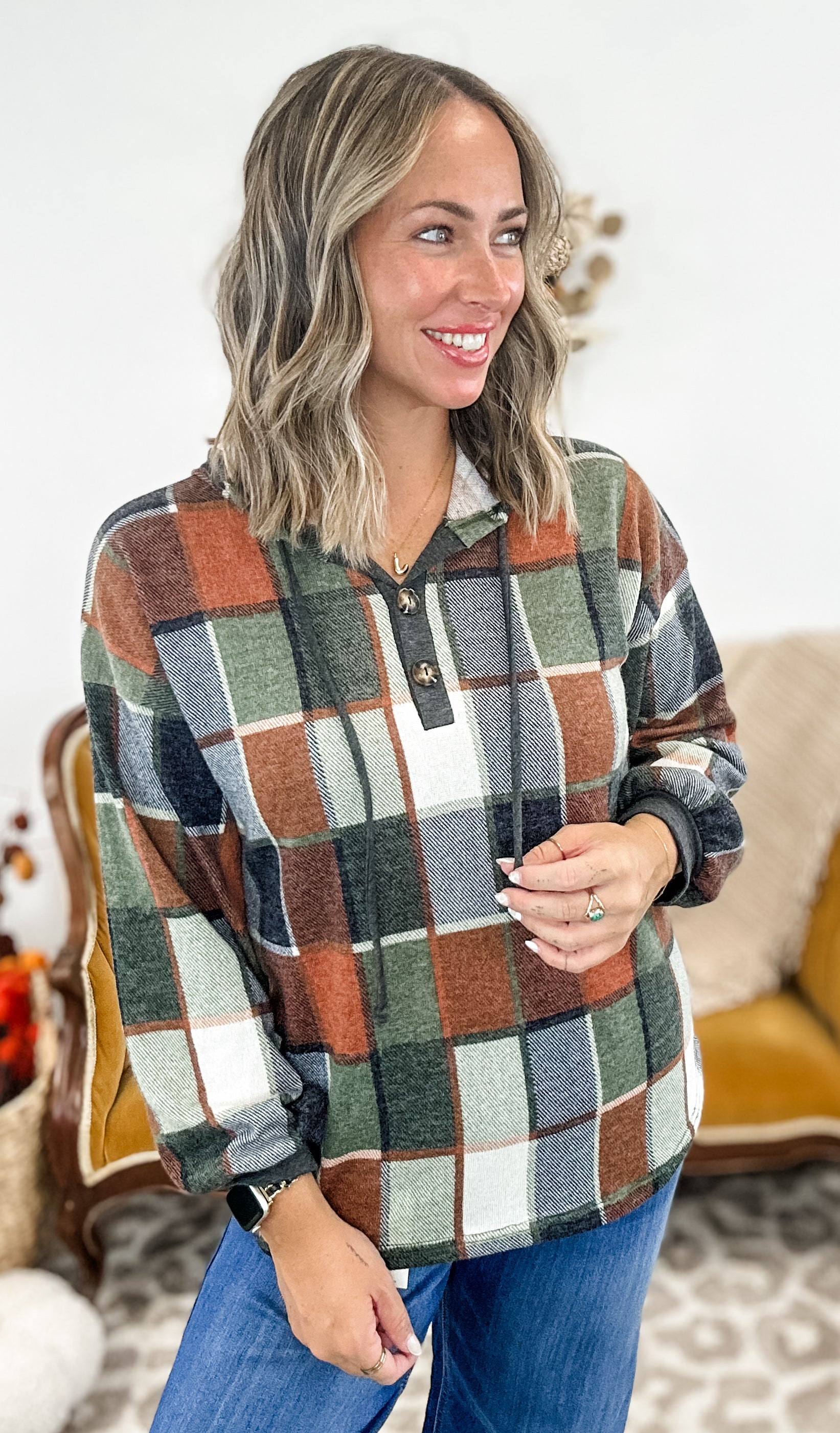 Vivid Squares Button Top