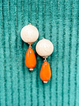 Wooden Bloom Earrings - Orange