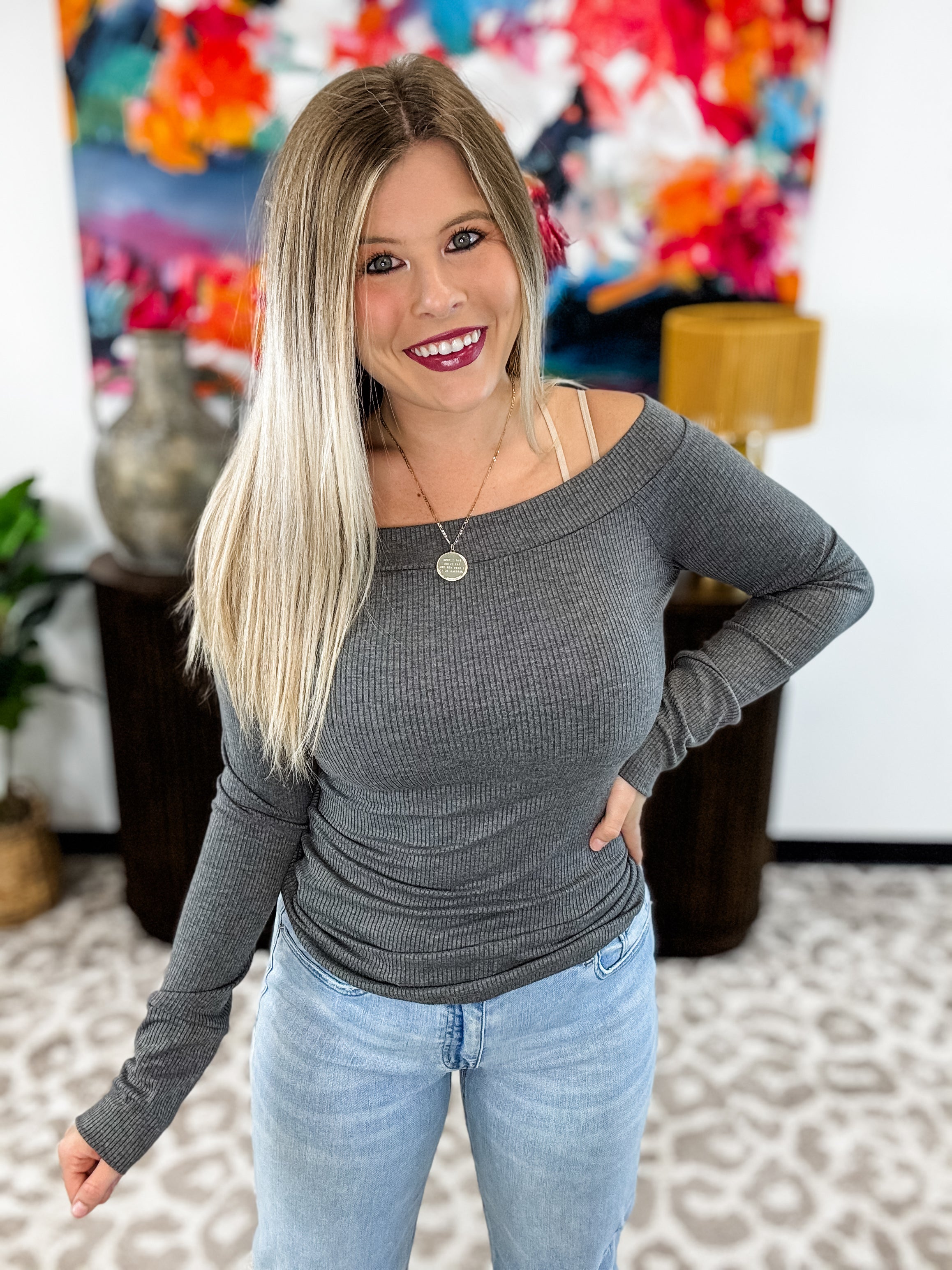 Sweet Escape Ribbed Top - Charcoal