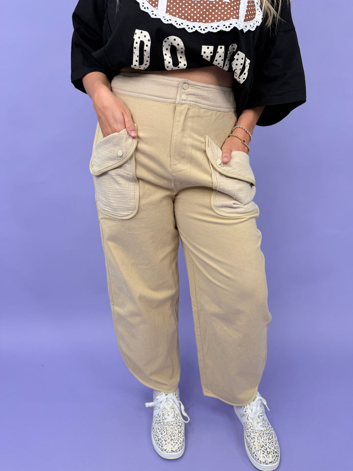 Mineral Washed Terry High Rise Cargo Pant
