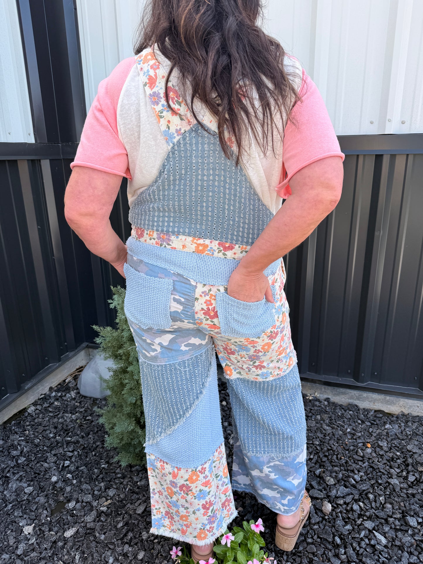 Animal Printed Floral Print Frayed Edge Twill Woven Overalls