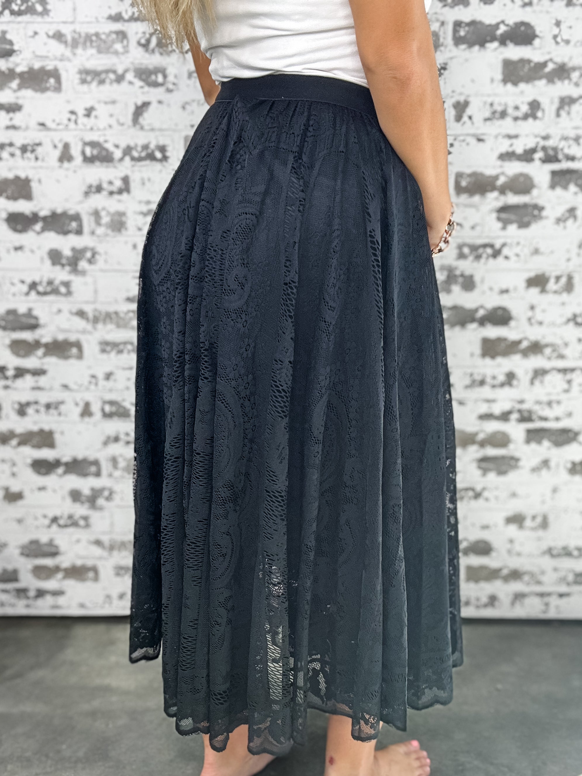 Floral Lace Maxi Skirt - Black