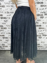 Floral Lace Maxi Skirt - Black