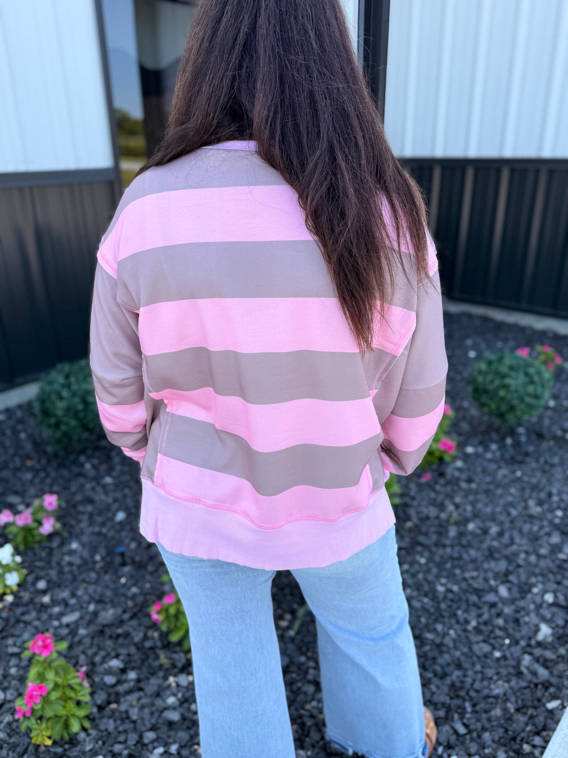 Patch Pocket Split Hem Oversized Long Sleeve Sweatshirt