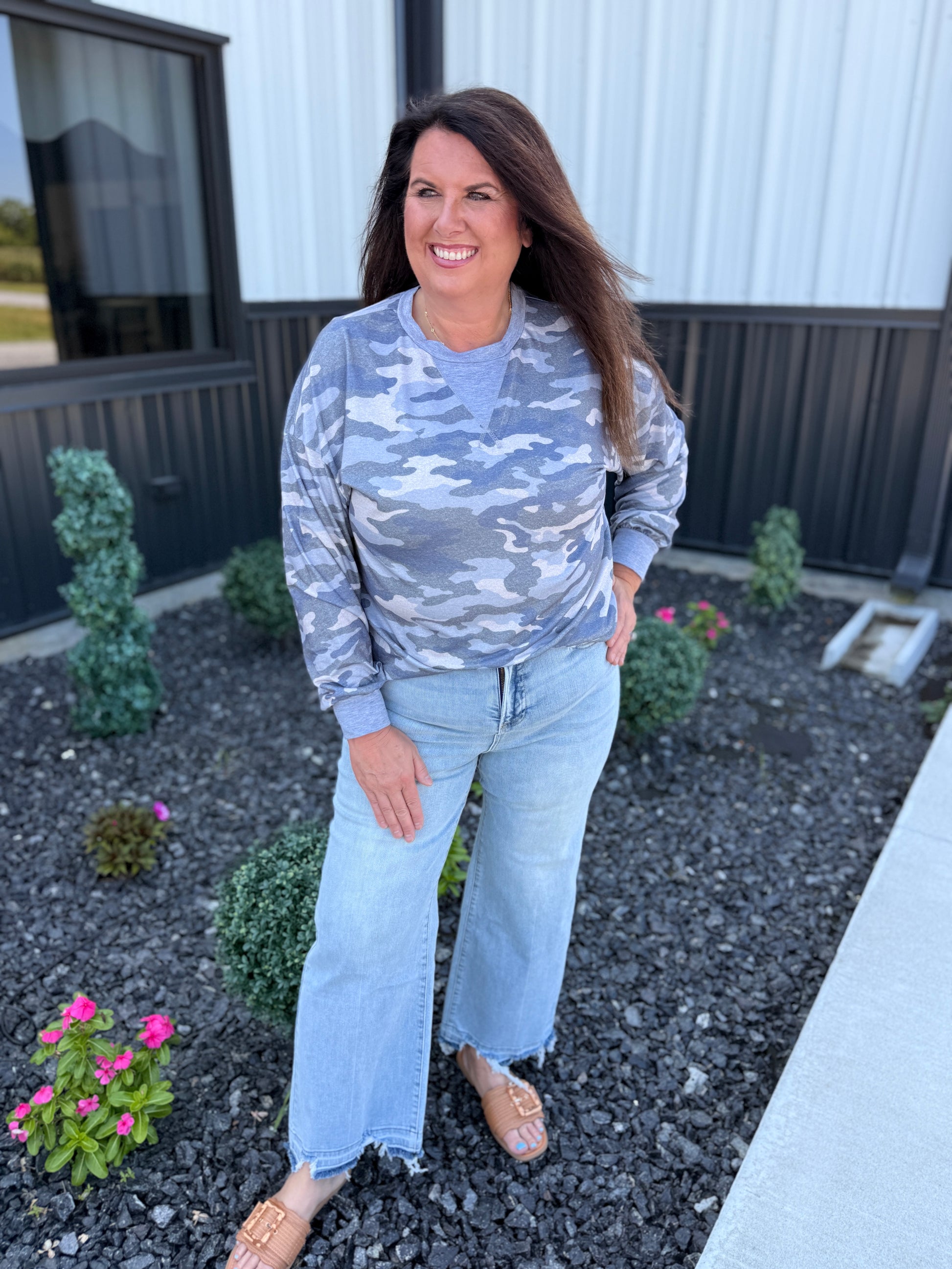 Camouflage Print Long Sleeve Casual Top