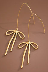 Gold Bow Threader Drop Earrings