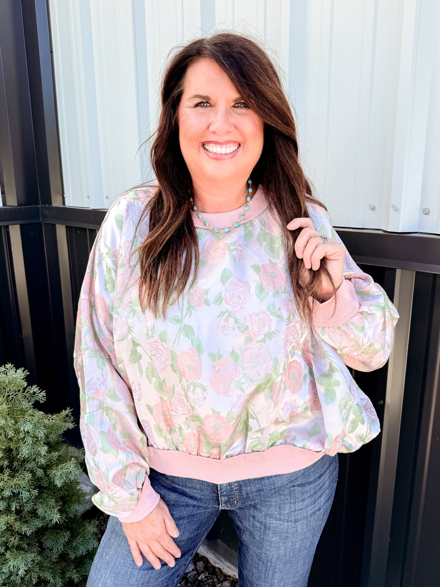 Floral Dolman Sleeve Pullover Sweatshirt