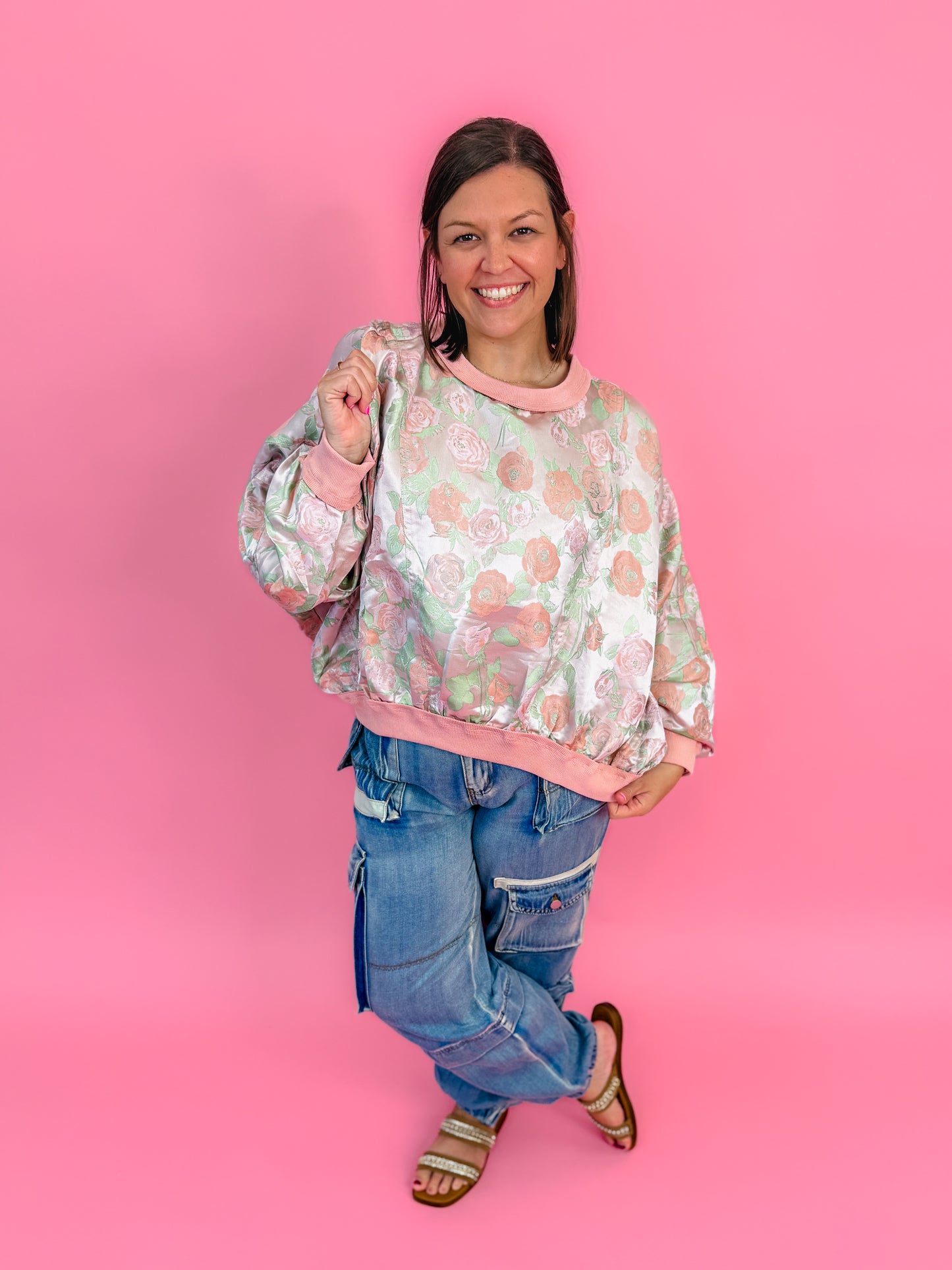 Floral Dolman Sleeve Pullover Sweatshirt