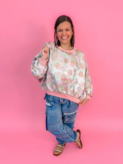 Floral Dolman Sleeve Pullover Sweatshirt