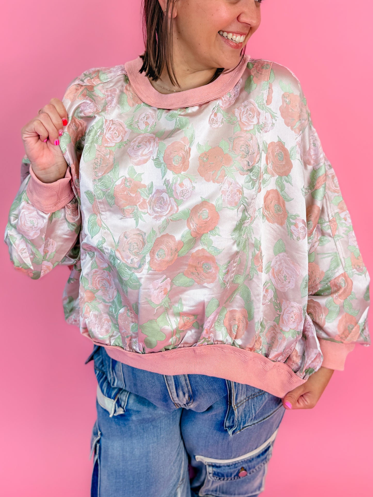 Floral Dolman Sleeve Pullover Sweatshirt