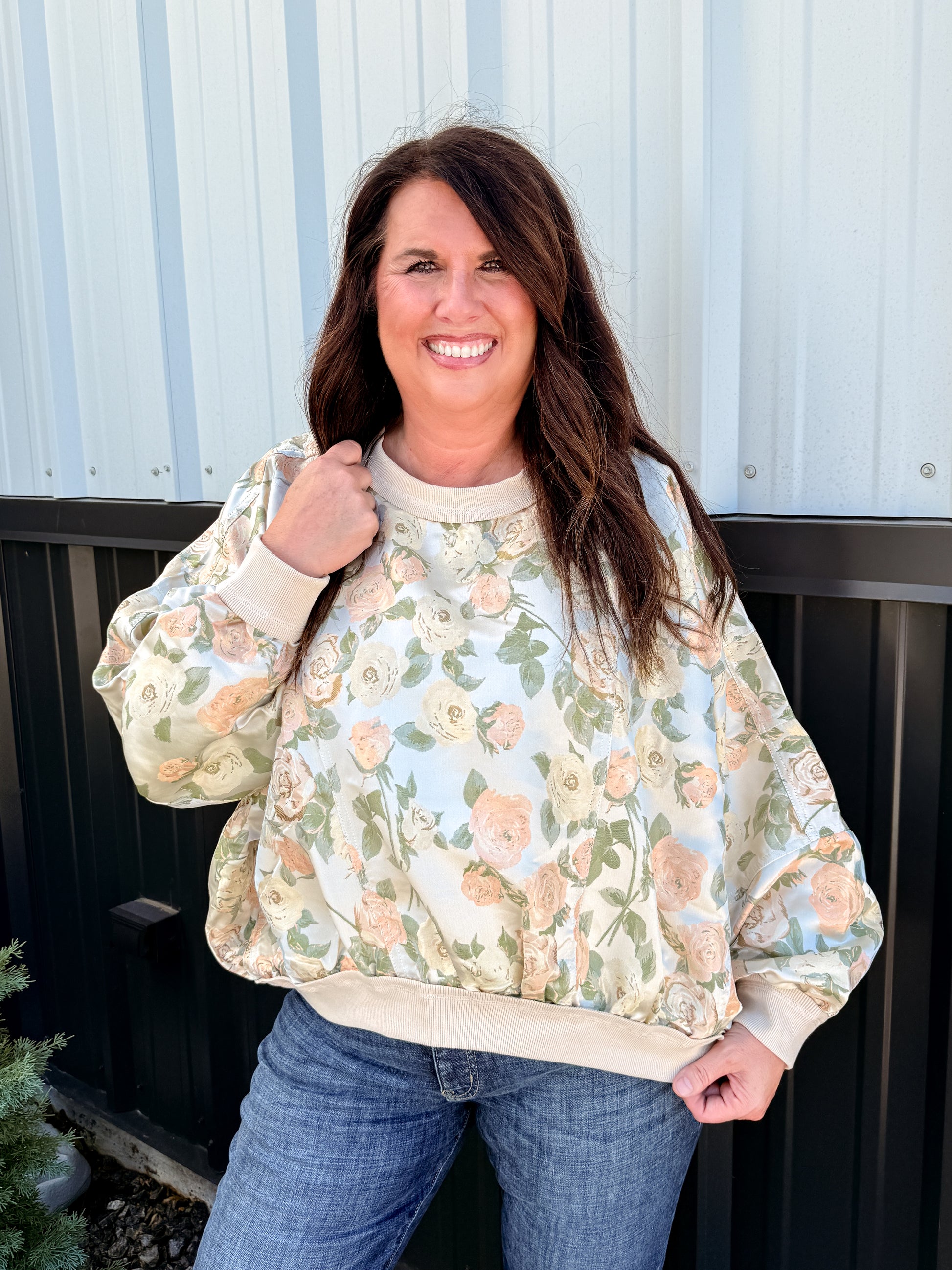 Floral Dolman Sleeve Pullover Sweatshirt