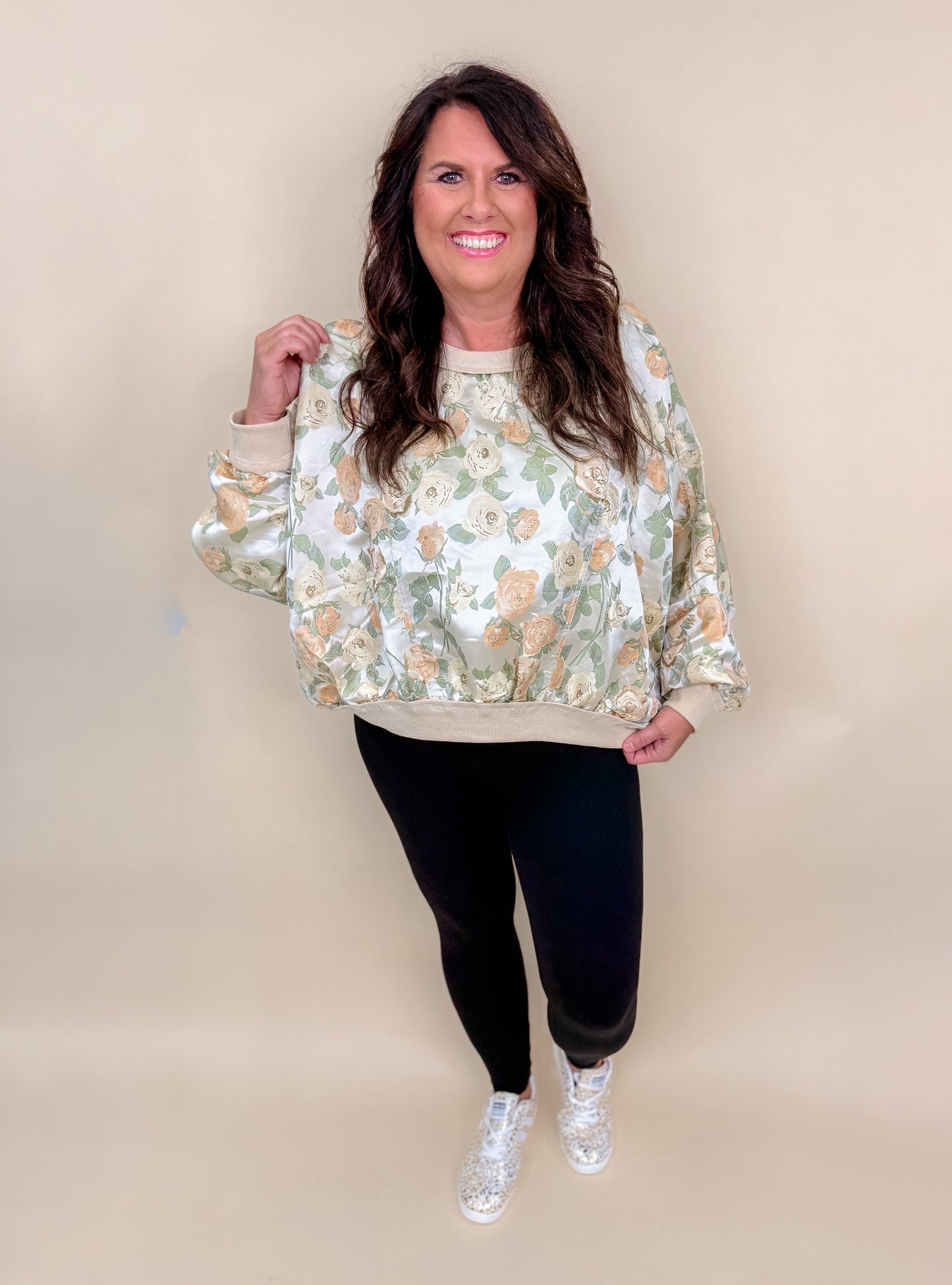 Floral Dolman Sleeve Pullover Sweatshirt