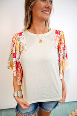 Floral Patchwork Batwing Sleeve Blouse