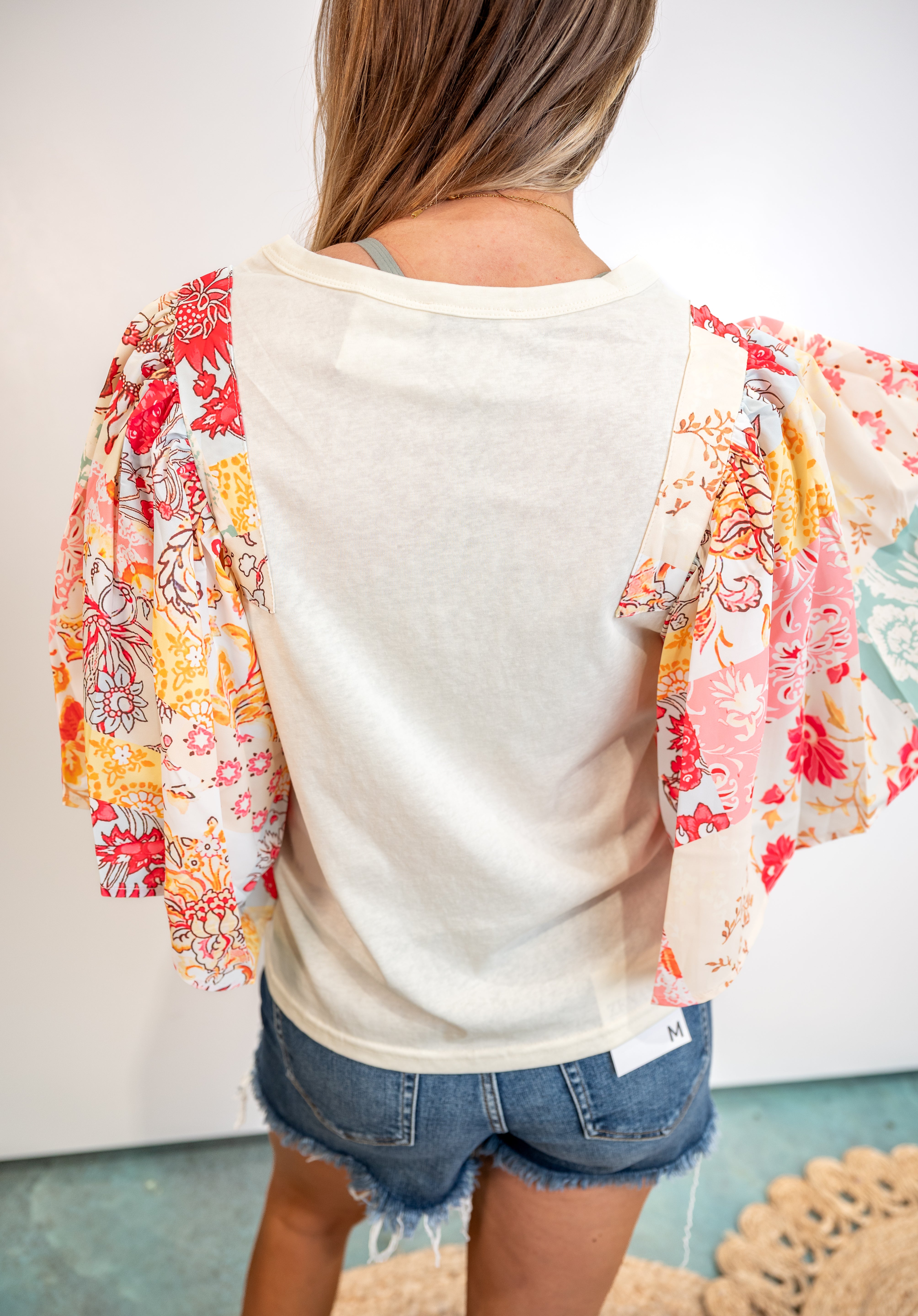 Floral Patchwork Batwing Sleeve Blouse