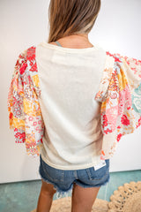 Floral Patchwork Batwing Sleeve Blouse