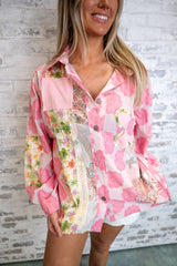 Floral Patchwork Button-Up Jacket
