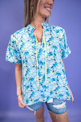 Floral Puff Sleeve Blouse - Blue