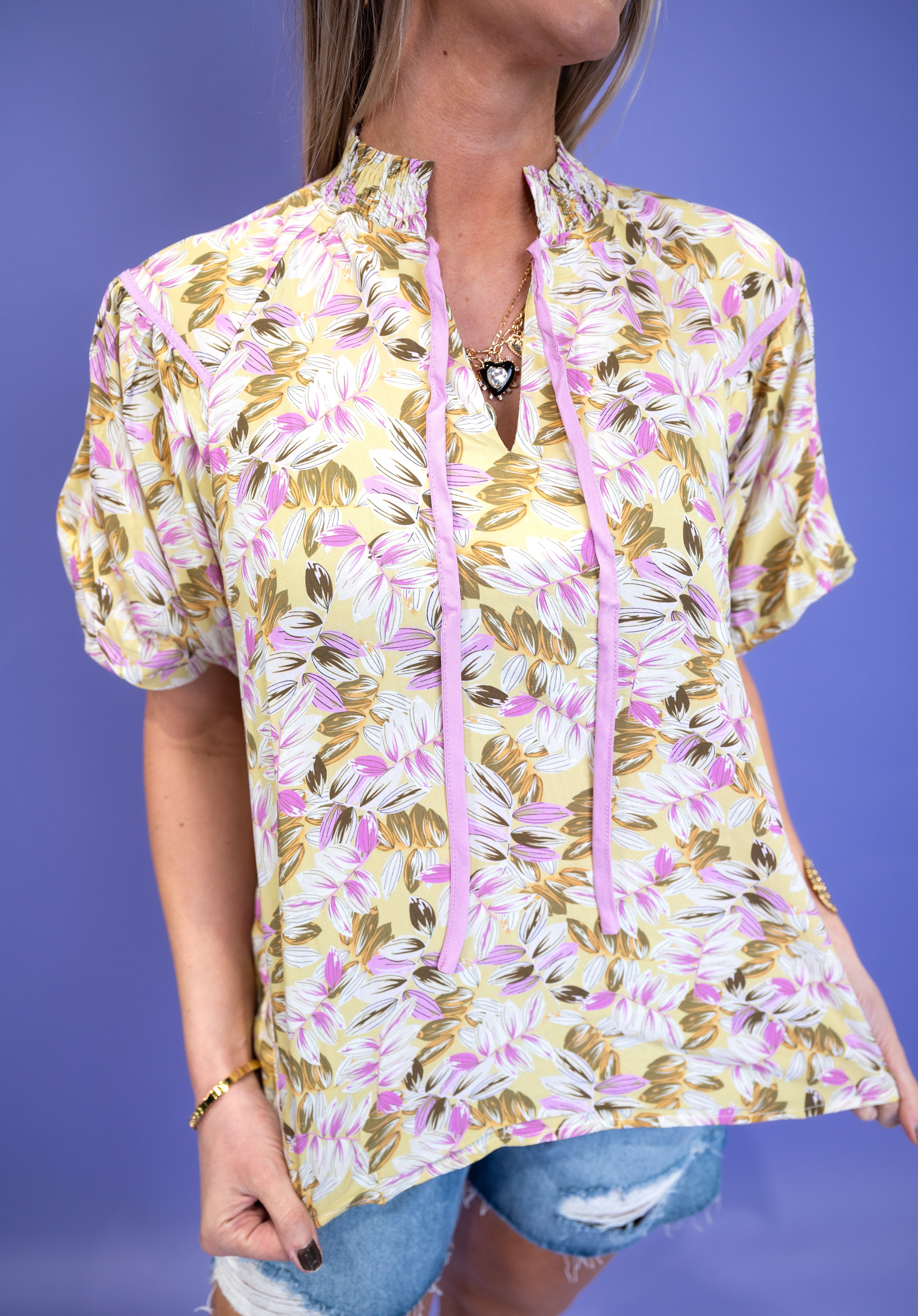 Floral Puff Sleeve Blouse - Green