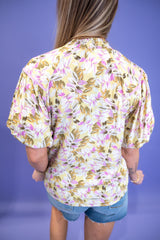 Floral Puff Sleeve Blouse - Green