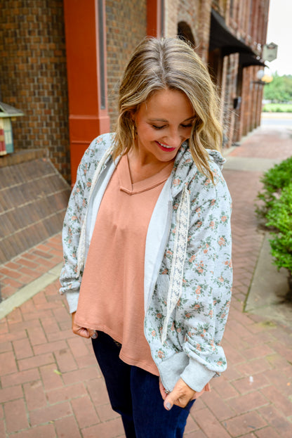 Floral Terry Zip-Up Hoodie