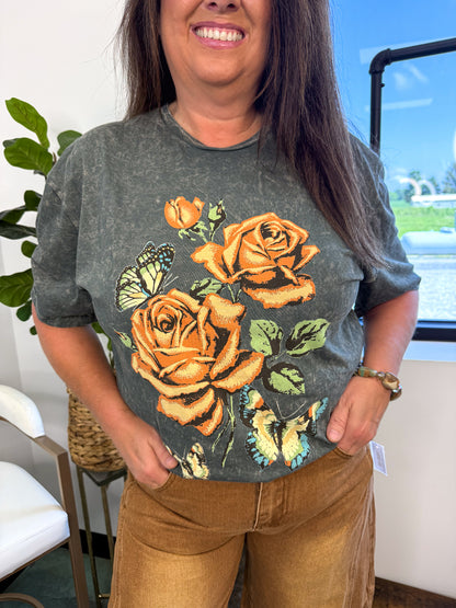 Flowers and Butterflies Graphic Top