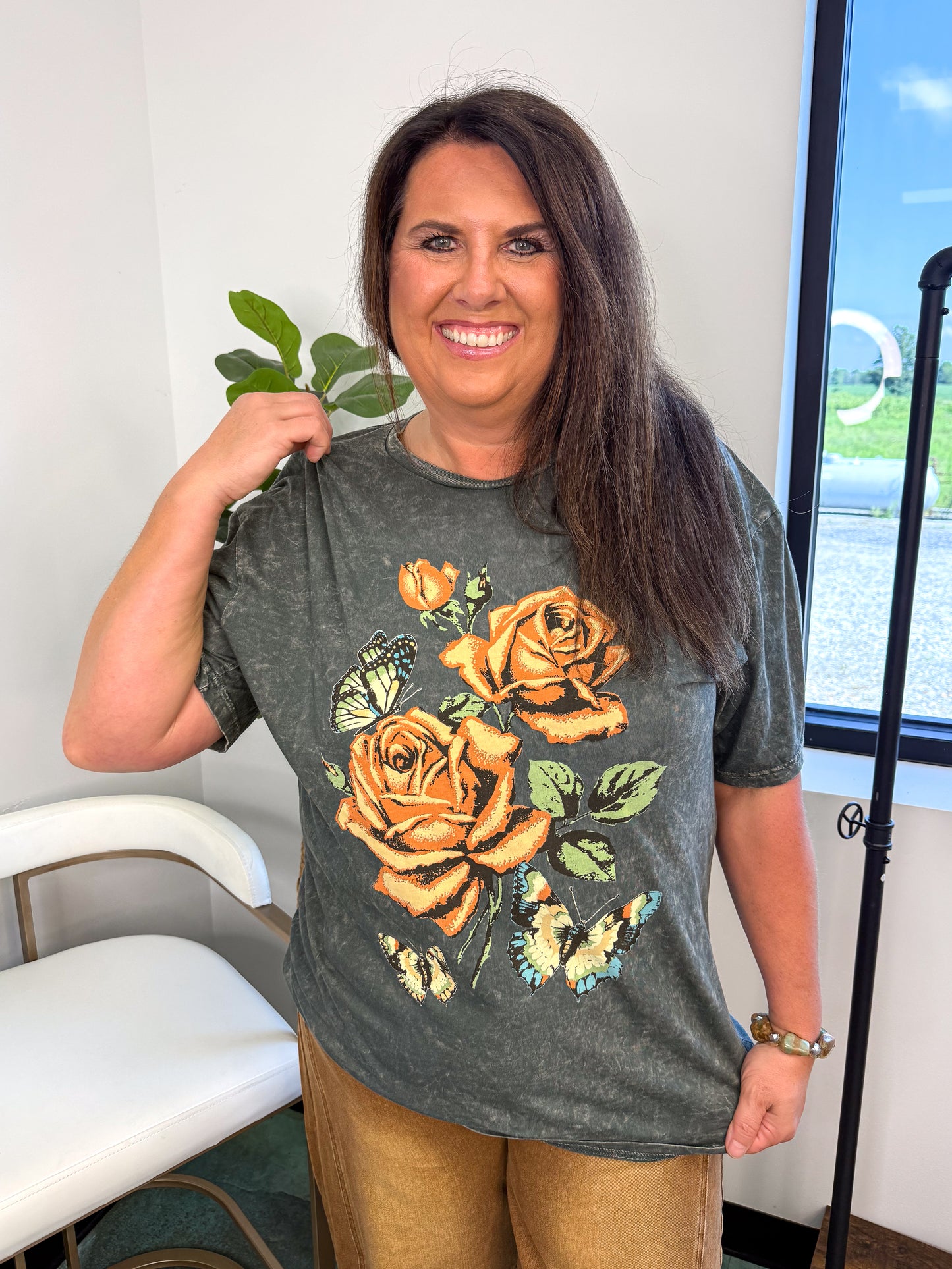 Flowers and Butterflies Graphic Top