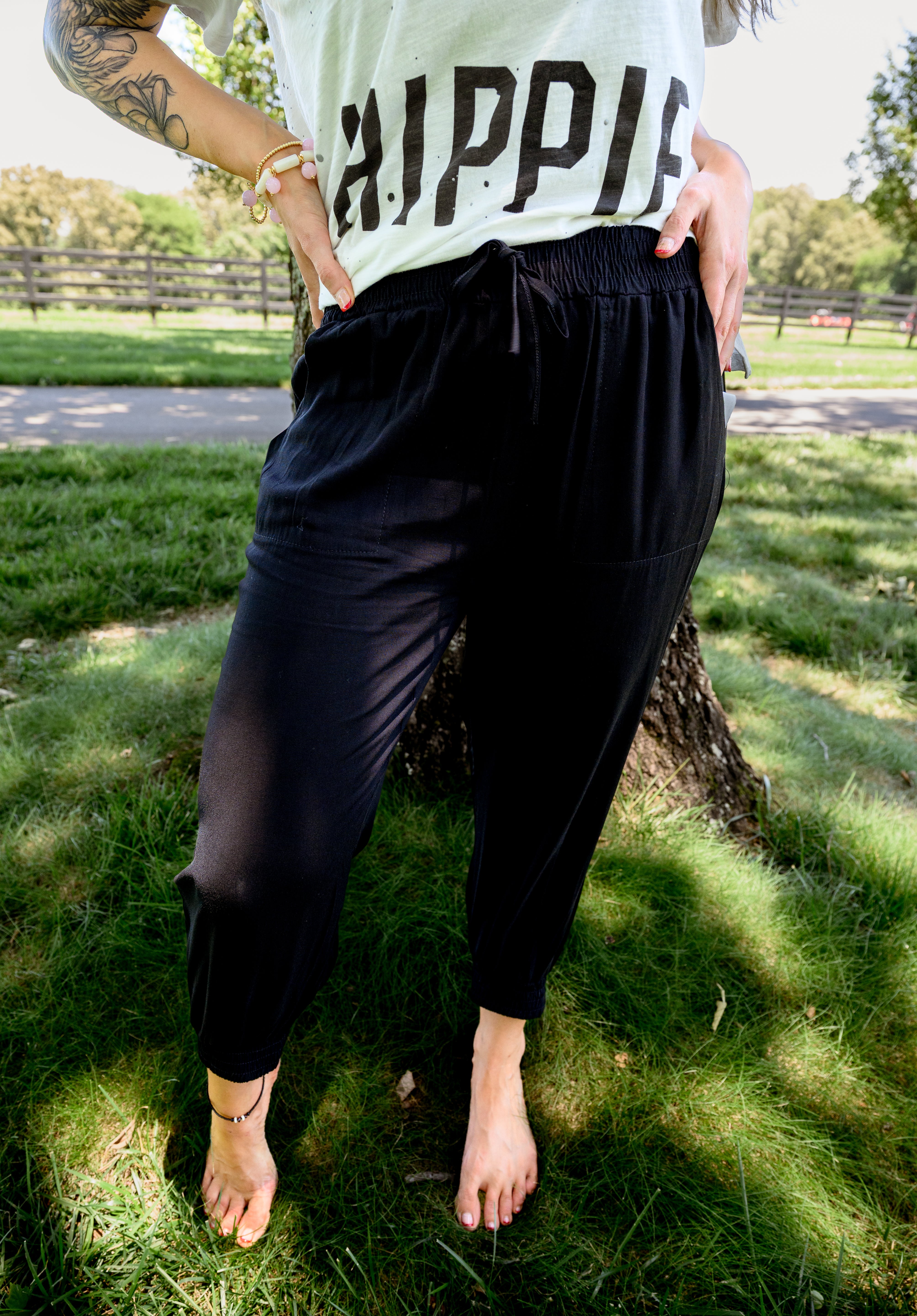 Fluid Trouser with Elastic Waist - Black