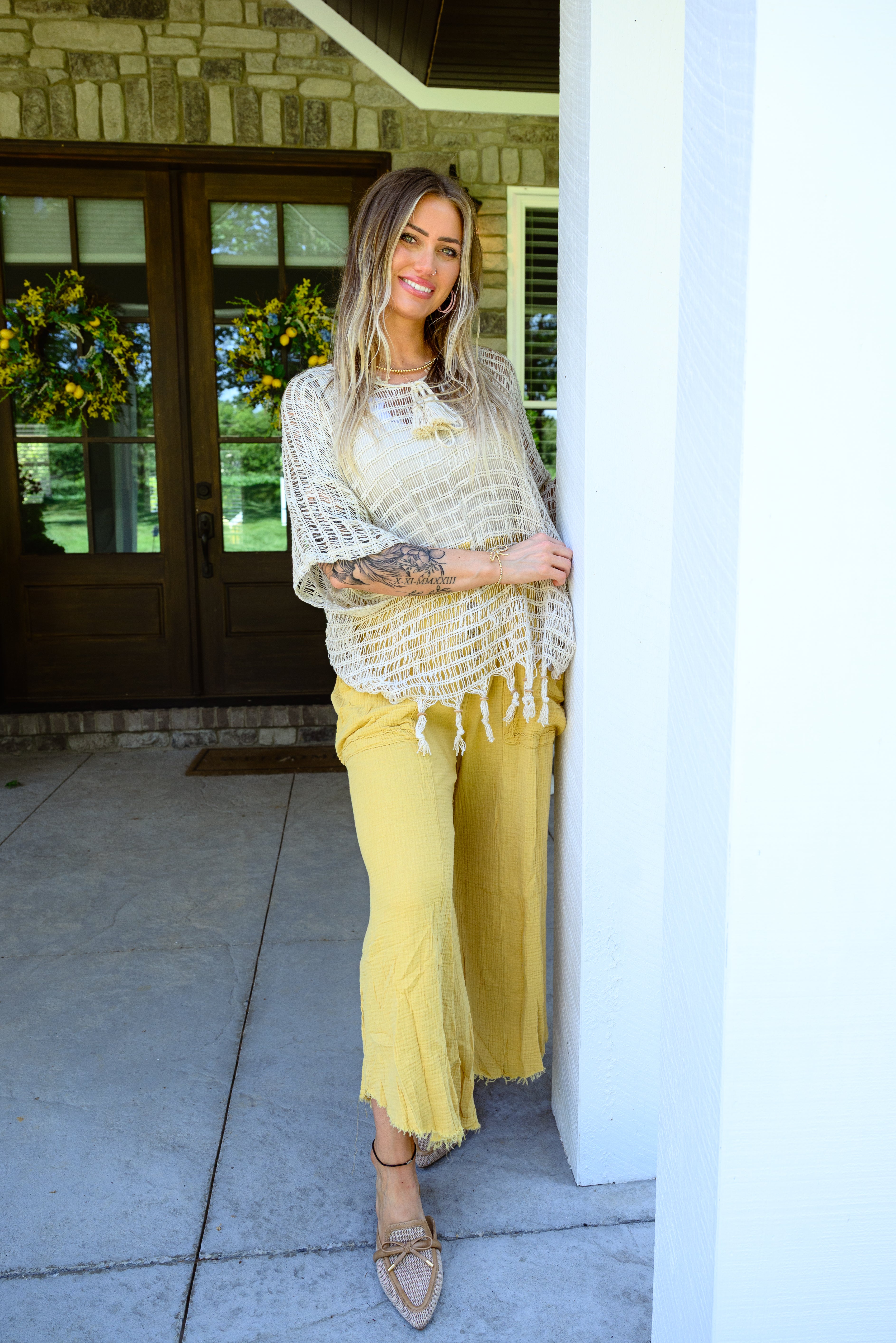 Frayed-Hem Linen Blend Wide-Leg Pants