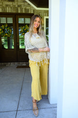 Frayed-Hem Linen Blend Wide-Leg Pants