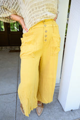Frayed-Hem Linen Blend Wide-Leg Pants