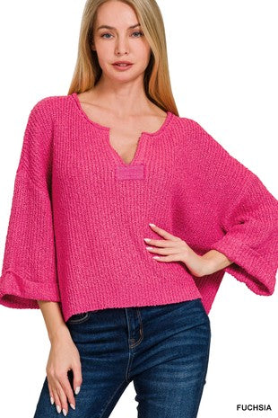 Color Me Cozy Split Neck Sweater