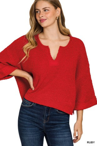 Color Me Cozy Split Neck Sweater