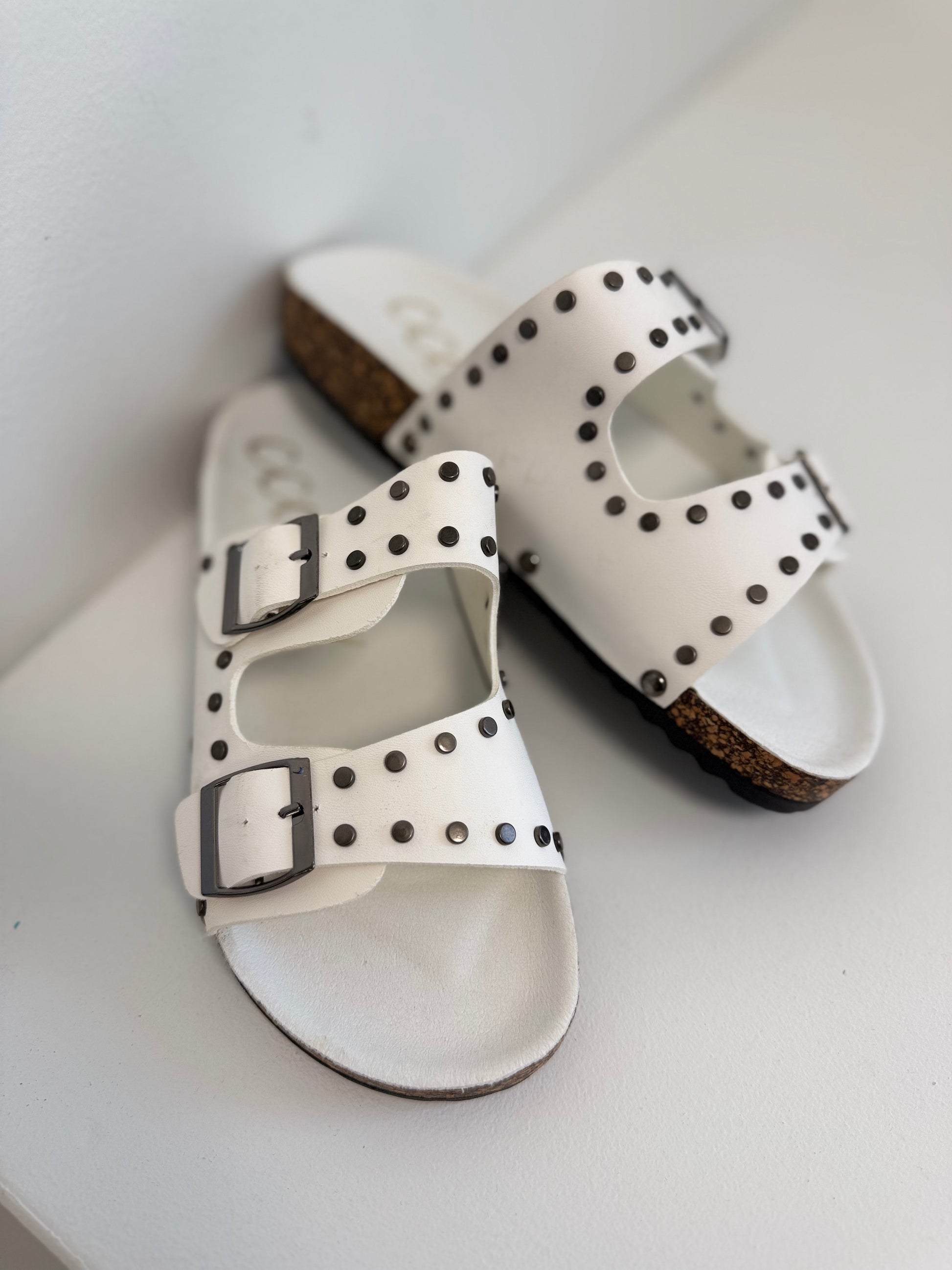Tilly Double Strap Studded Slide Sandal - White Final Sale
