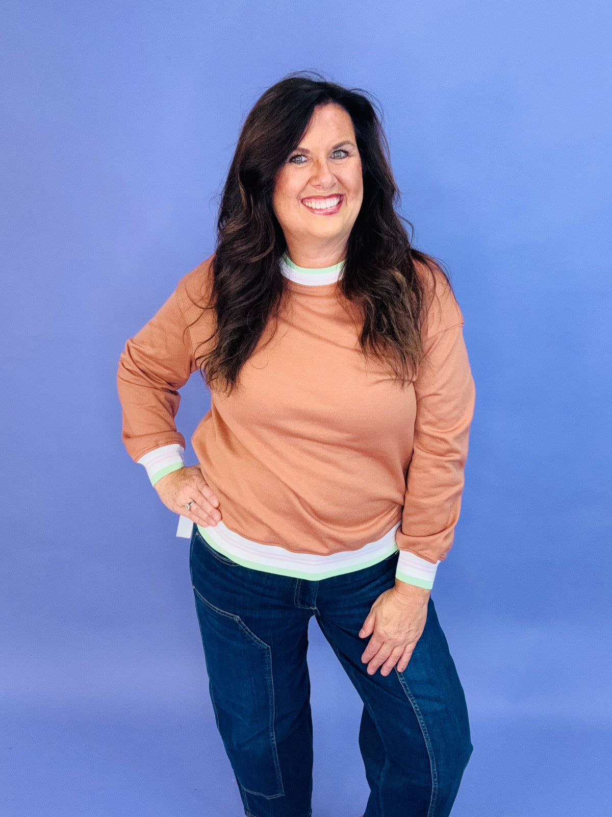 Contrast Striped Trim Pullover
