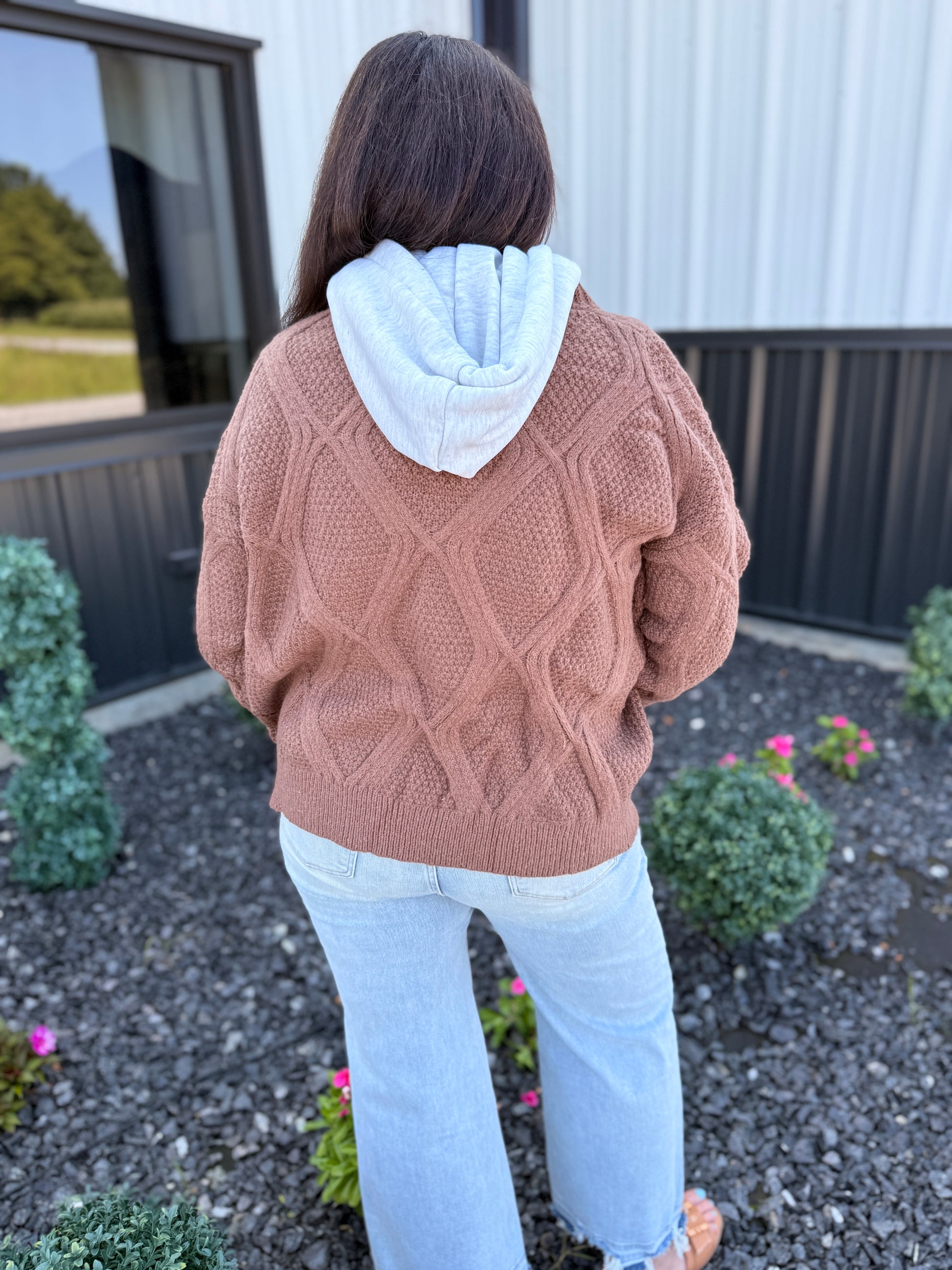 Knit Hoodie Rhombus Sweater Jacket