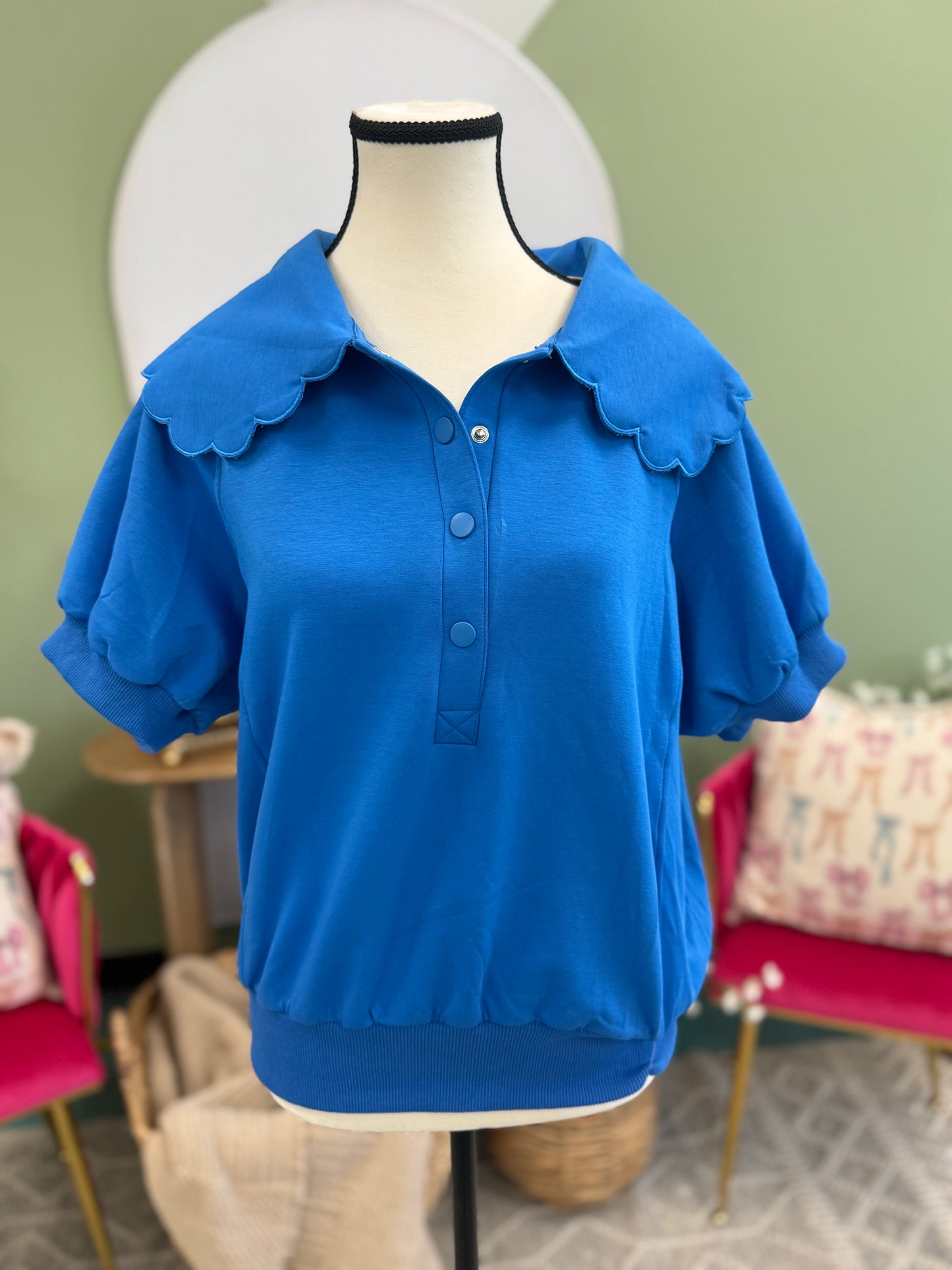 Petal Trim Top - Blue - EOS Final Sale