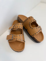 Tilly Double Studded Strap Slide Sandal  - Camel | DOORBUSTER