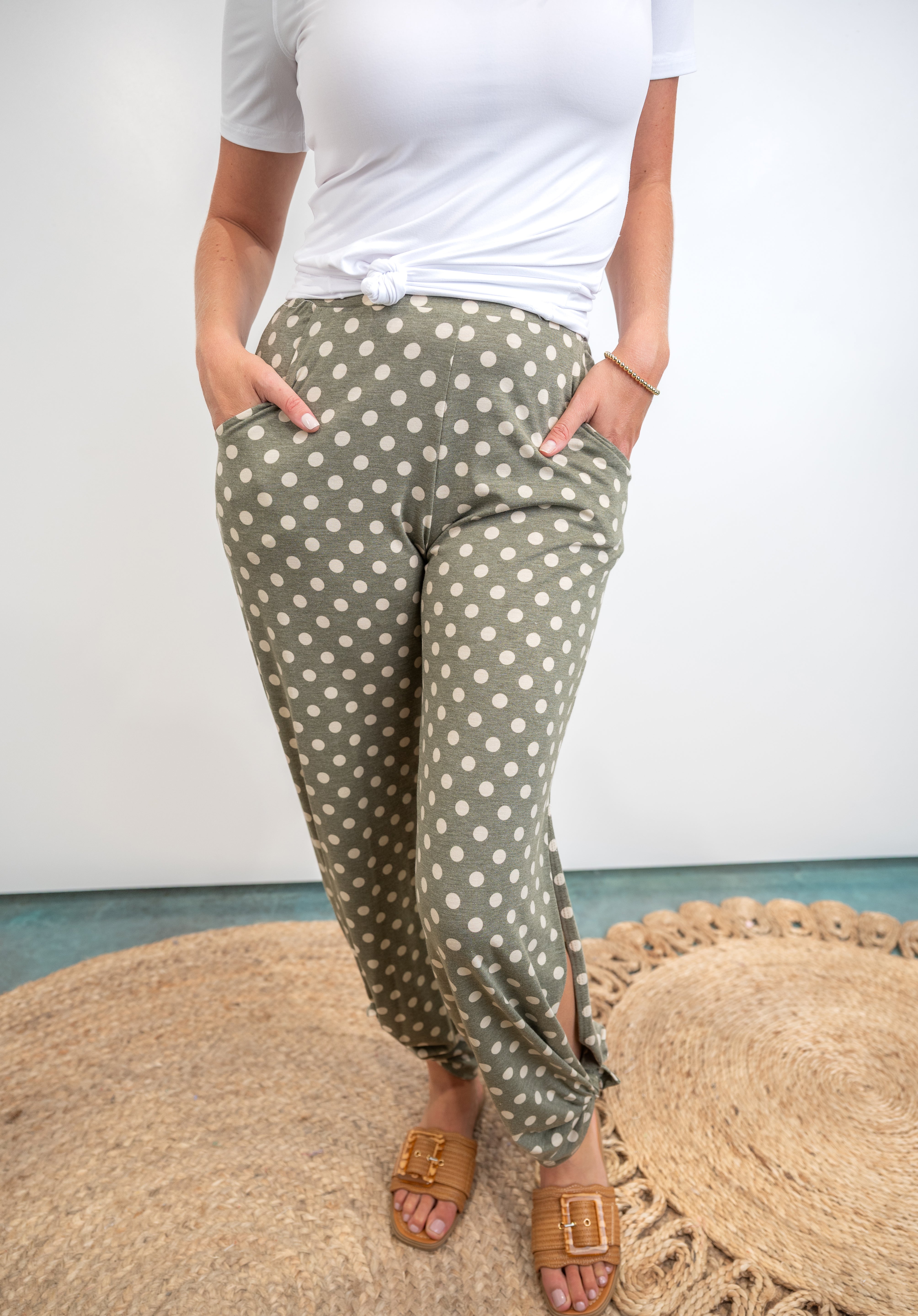 Give It Your All Pants - Olive Dotted
