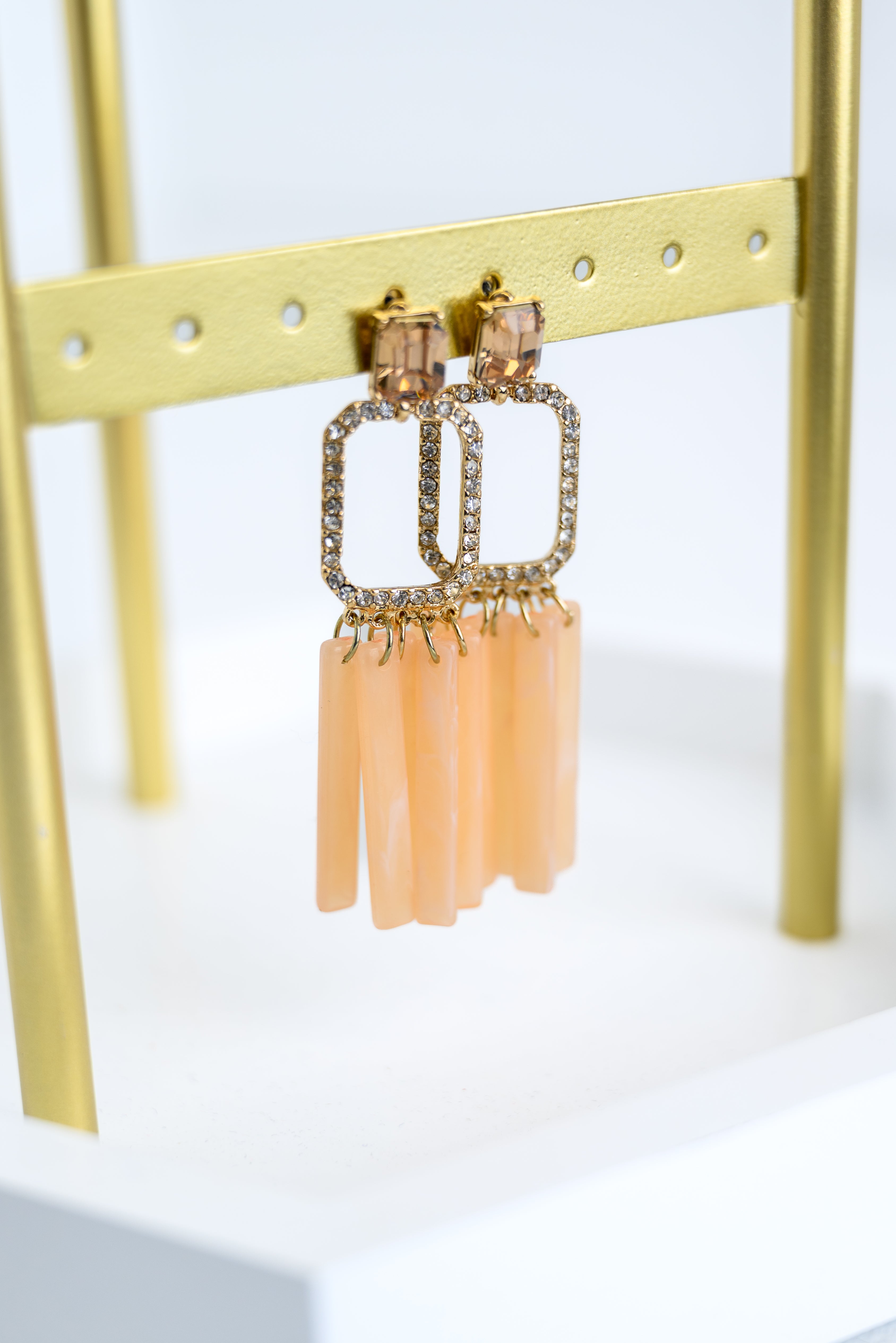 Glam Grid Hoop Earrings - Peach