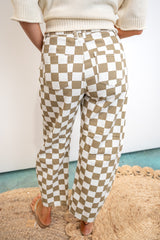 Graphic Grid Denim Pants