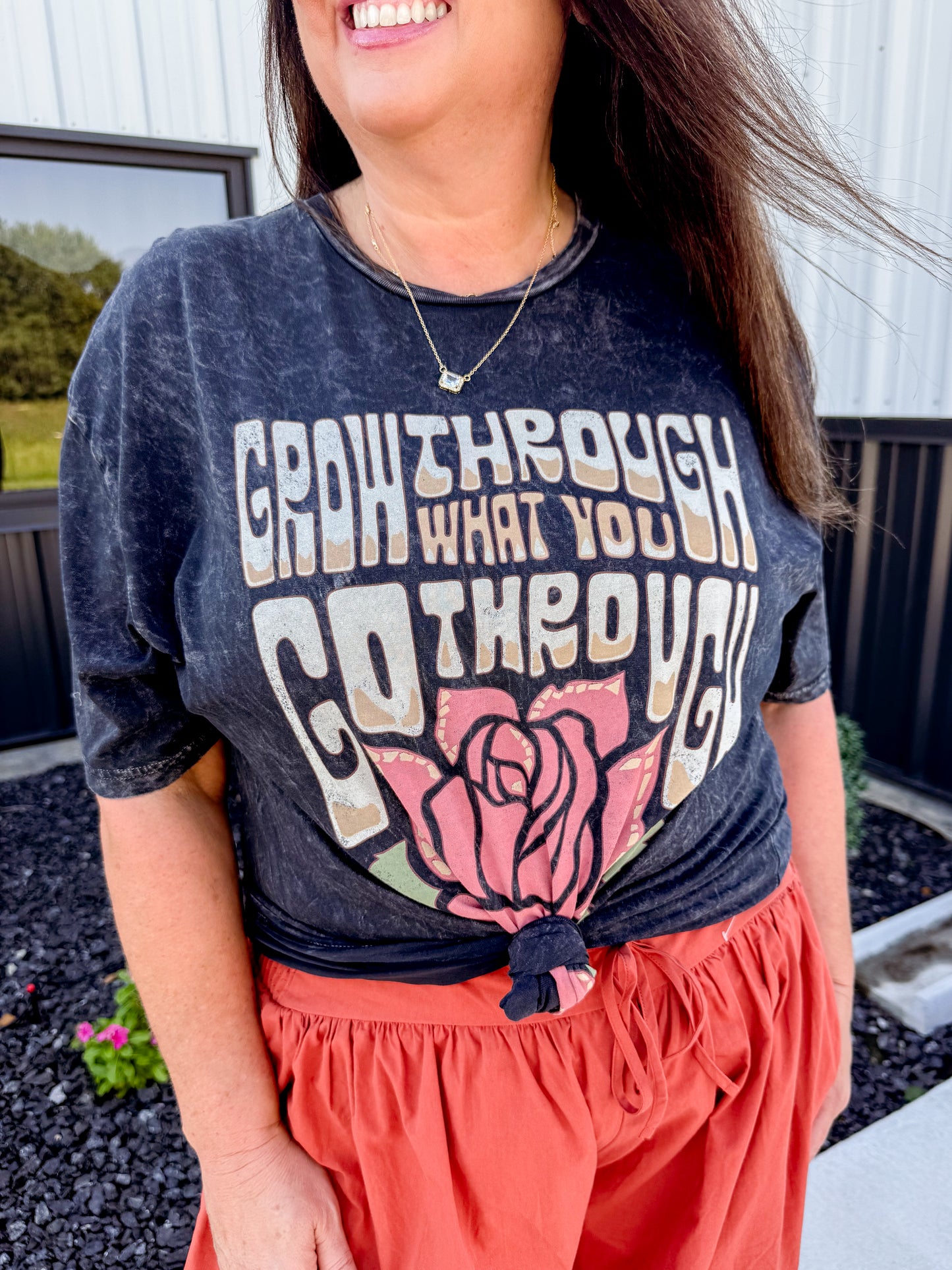 Grow Through What You Go Through Rose Graphic Top
