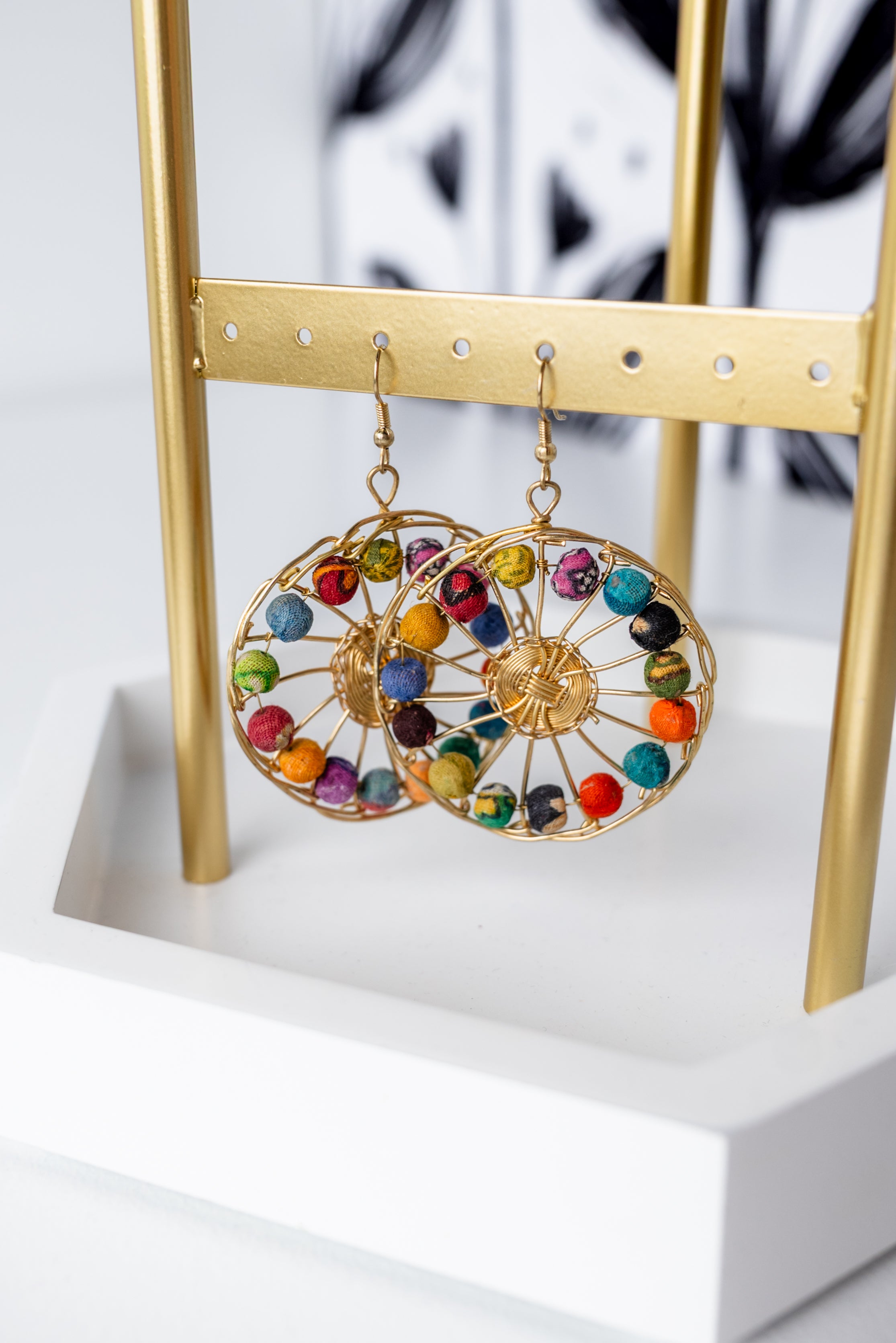 Hand-Wrapped Circular Sari Bead Dangles