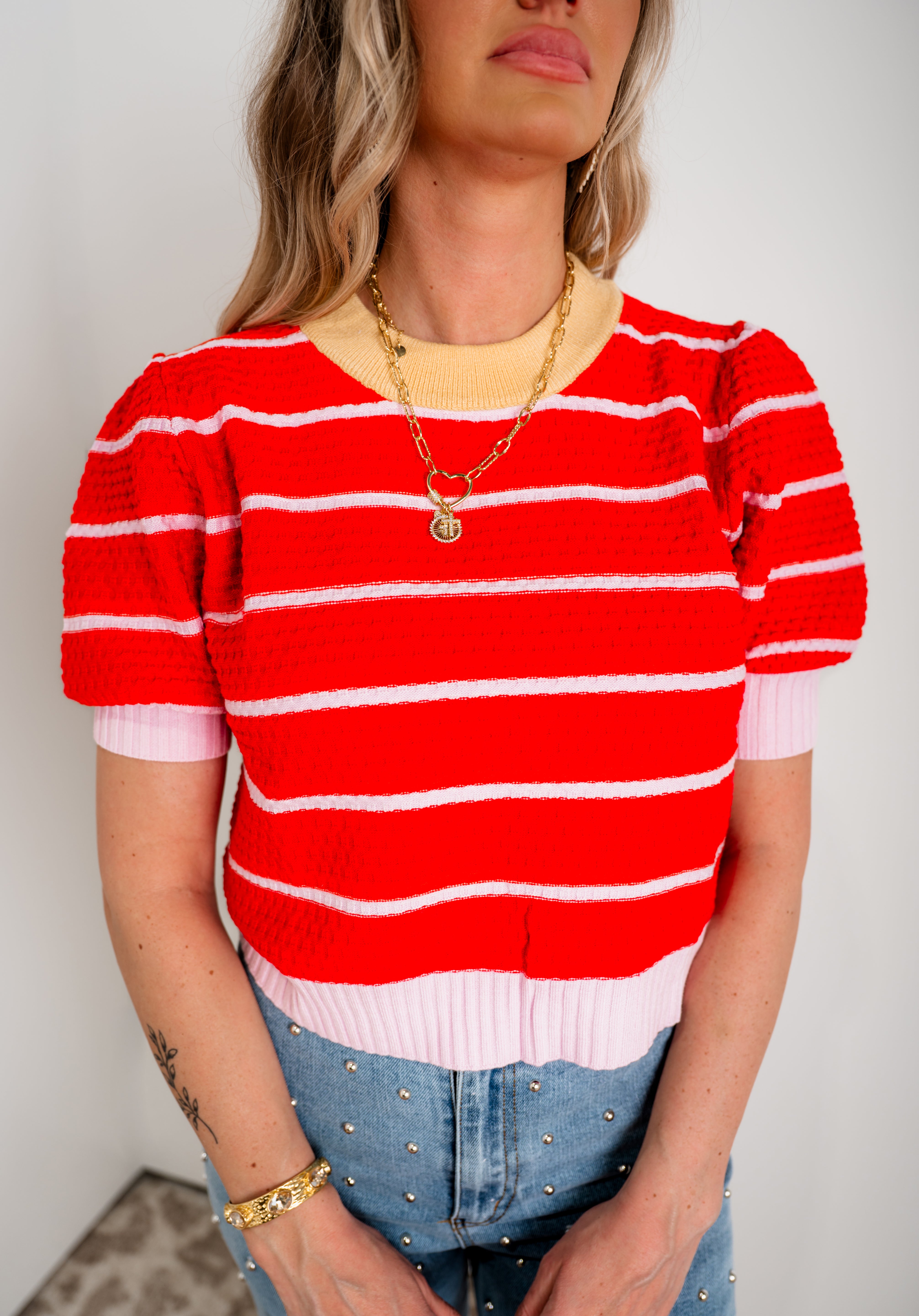 Harbor Lane Colorblock Sweater - Red
