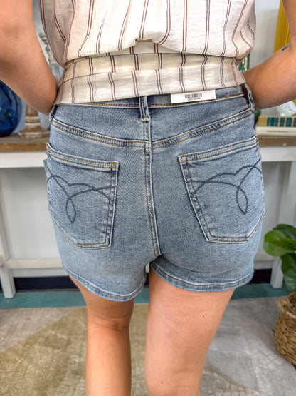 High-Waisted Foldover Denim Shorts - Final Sale